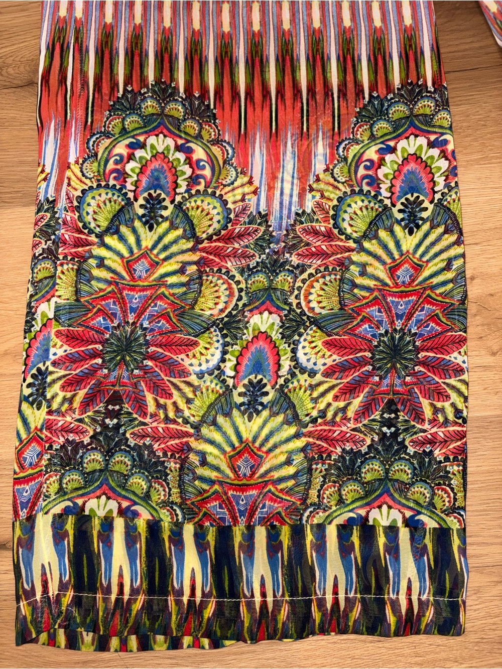 🍑 Mustard Seed Multicolor Tropical Print Wide Leg Sheer pants with shorts under - Picture 3 of 11